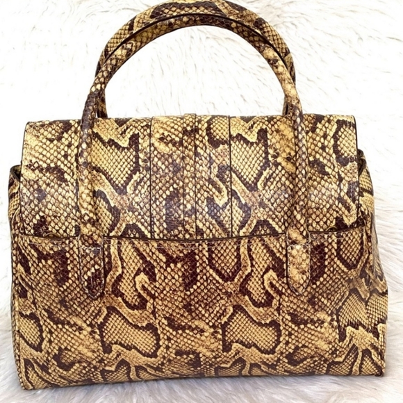 Margot Victoria Stirrup Snake Print Leather Satchel Bag - Picture 3 of 10